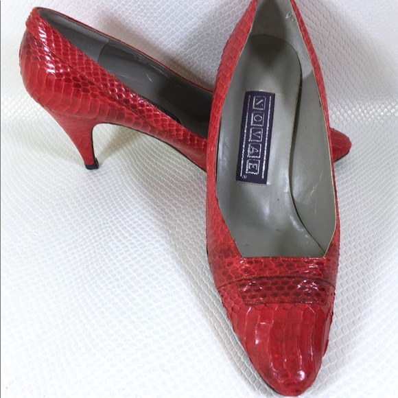 80s Vintage Womens Red Cobra Snake Skin Heels 7 - Picture 3 of 8